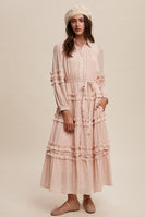 Listicle Crinkle Fabric with Ruffle Details Maxi Dress in Mute Pink