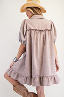 Easel Solid Color Washed Chambray Mini Dress in Dusty Rose