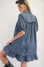 Load image into Gallery viewer, Easel Solid Color Washed Chambray Mini Dress in Washed Denim
