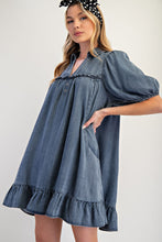 Load image into Gallery viewer, Easel Solid Color Washed Chambray Mini Dress in Washed Denim
