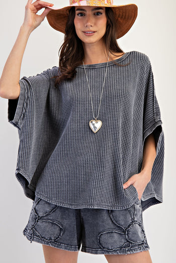 Easel OVERSIZED Thermal Knit top in Ash