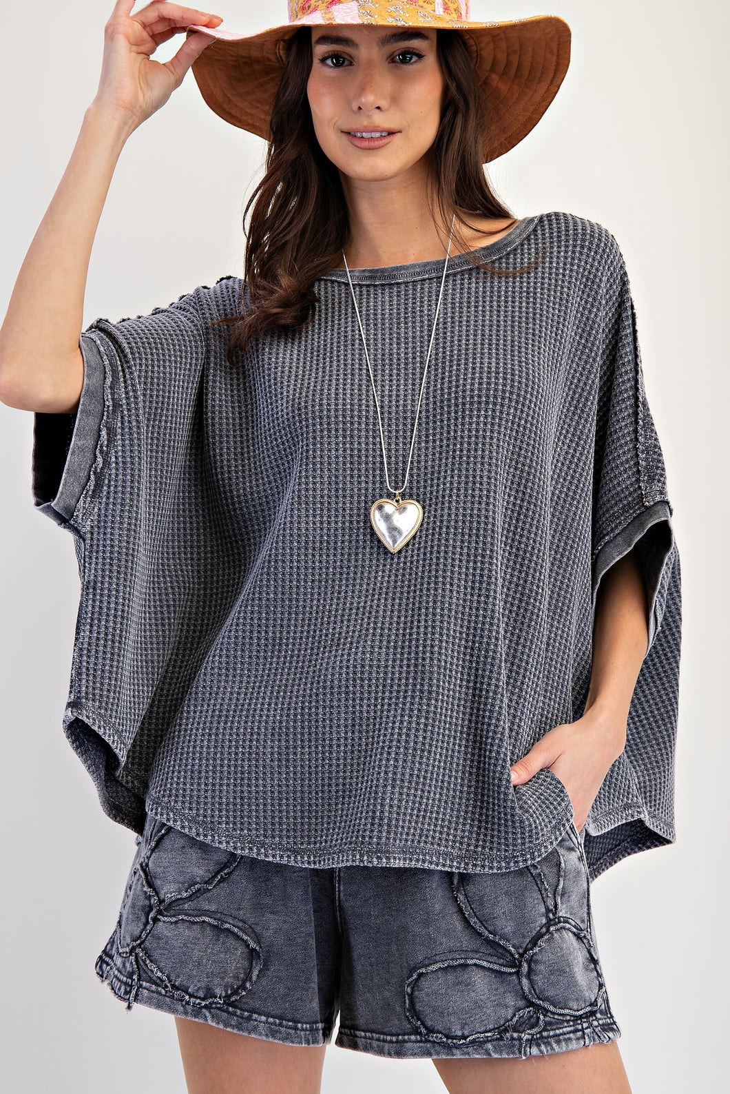 Easel OVERSIZED Thermal Knit top in Ash