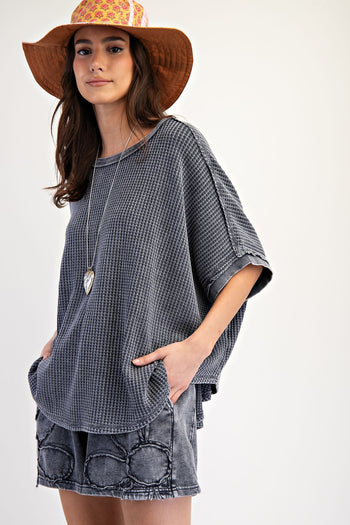 Easel OVERSIZED Thermal Knit top in Ash
