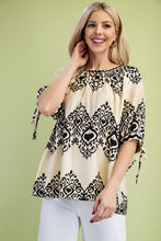 Load image into Gallery viewer, GiGio Loose Fit Printed Top with Ric Rac Trim Details in Black
