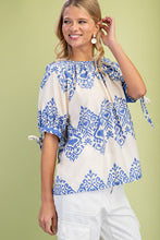 Load image into Gallery viewer, GiGio Loose Fit Printed Top with Ric Rac Trim Details in Blue

