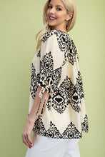 Load image into Gallery viewer, GiGio Loose Fit Printed Top with Ric Rac Trim Details in Black
