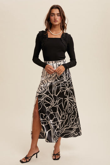 Listicle FITTED Ribbed Knit Top with Shoulder Ruffle Details in Black