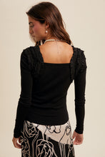 Load image into Gallery viewer, Listicle FITTED Ribbed Knit Top with Shoulder Ruffle Details in Black
