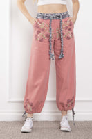 BlueVelvet Twill Pants with Embroidery Details in Coral Pink