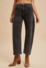 Load image into Gallery viewer, AnnieWear Two Tone Side Panel Stretch Barrel Leg Crop Jean in Black Denim
