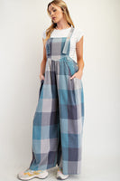 Easel Plaid Pattern Overalls in Denim Mix