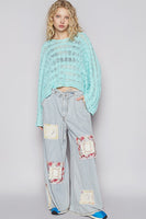 POL Pants with Multi Layered Patches in Striped Denim