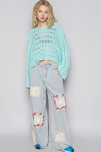 POL Pants with Multi Layered Patches in Striped Denim