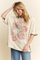 J.Her Mineral Washed Mixed Floral Flower Patch Top in Natural
