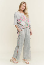 Load image into Gallery viewer, J.Her Mineral Washed Mixed Floral Flower Patch Top in Silver Grey
