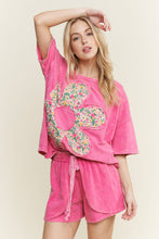 Load image into Gallery viewer, J.Her Mineral Washed Mixed Floral Flower Patch Top in Hot Pink
