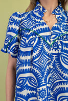 GiGio Printed Top with Contrasting Color Piping Details in Blue