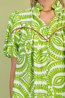 GiGio Printed Top with Contrasting Color Piping Details in Green