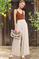 La Miel Linen Blend Smocked High Waist Pants in Natural