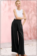 La Miel Linen Blend Smocked High Waist Pants in Black