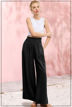 Load image into Gallery viewer, La Miel Linen Blend Smocked High Waist Pants in Black
