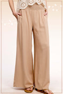 La Miel Linen Blend Smocked High Waist Pants in Khaki