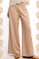 La Miel Linen Blend Smocked High Waist Pants in Khaki