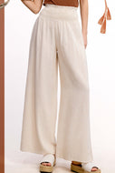 La Miel Linen Blend Smocked High Waist Pants in Natural