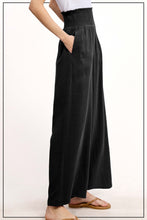 Load image into Gallery viewer, La Miel Linen Blend Smocked High Waist Pants in Black
