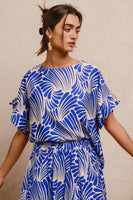 BiBi Two Toned Printed Woven Top in Royal