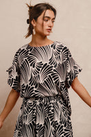 BiBi Two Toned Printed Woven Top in Black