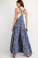 ee:some Contrasting Print Tiered Jumpsuit in Denim