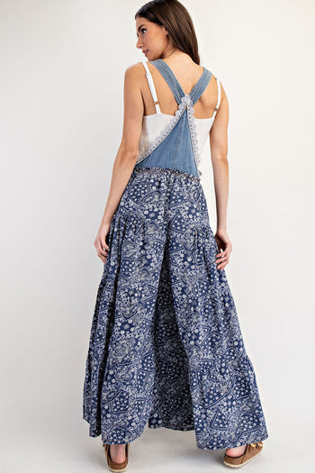 ee:some Contrasting Print Tiered Jumpsuit in Denim