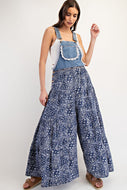 ee:some Contrasting Print Tiered Jumpsuit in Denim