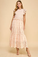 TCEC Eyelet Lace Maxi Dress in Beige