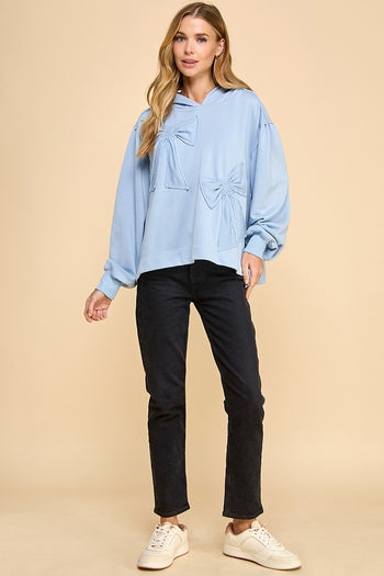 TCEC OVERSIZED Hooded 3D Patched Bow Top in Light Blue