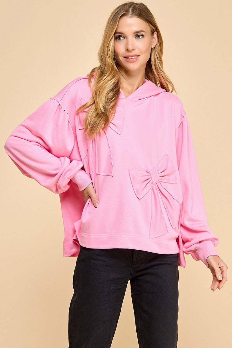 TCEC OVERSIZED Hooded 3D Patched Bow Top in Pink