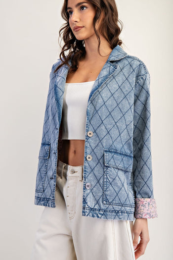 ee:some Quilted Diamond Stitched Jacket in Denim