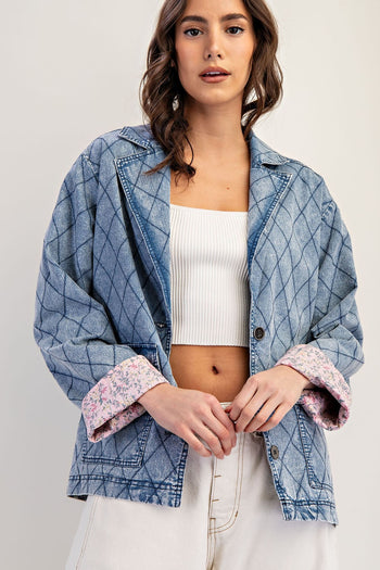 ee:some Quilted Diamond Stitched Jacket in Denim