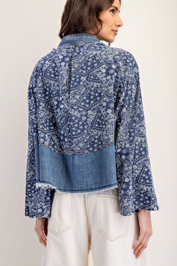 ee:some OVERSIZED Paisley Mix Denim Boho Western Jacket in Denim