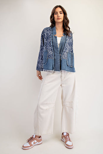 ee:some OVERSIZED Paisley Mix Denim Boho Western Jacket in Denim