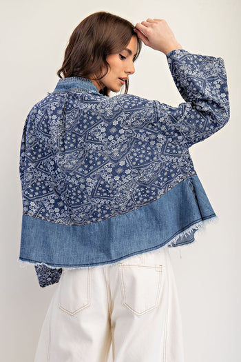 ee:some OVERSIZED Paisley Mix Denim Boho Western Jacket in Denim