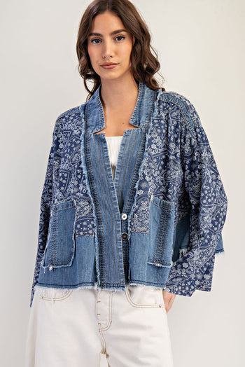ee:some OVERSIZED Paisley Mix Denim Boho Western Jacket in Denim