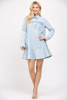 FATE Washed Denim Mini Dress with Half Front Button Down in Light Denim