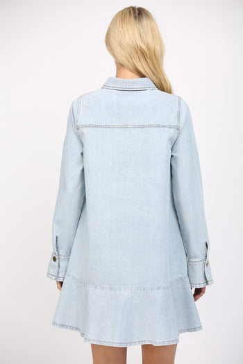 Fate Washed Denim Mini Dress with Half Front Button Down in Light Denim M Fate Washed Denim Mini Dress with Half Front Button Down in Light Denim M