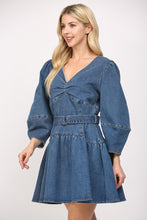 Load image into Gallery viewer, FATE Washed Denim Belted Mini Dress in Dark Denim
