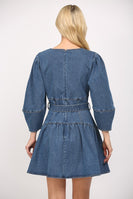 FATE Washed Denim Belted Mini Dress in Dark Denim