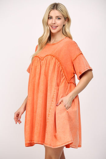 FATE Mixed Media Babydoll Dress in Orange