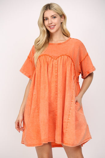 FATE Mixed Media Babydoll Dress in Orange