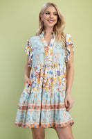 GiGio Mixed Print Dress with Ric Rac Trim in Light Mint Mix